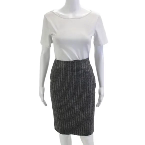 Escada Womens Straight Pencil Mini Skirt Dark Gray Striped Wool Size 36 - Picture 1 of 6